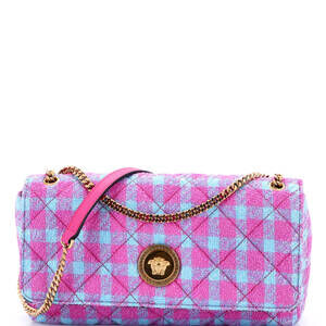 Versace East West Medusa Icon Chain Flap Bag Quilted Tweed